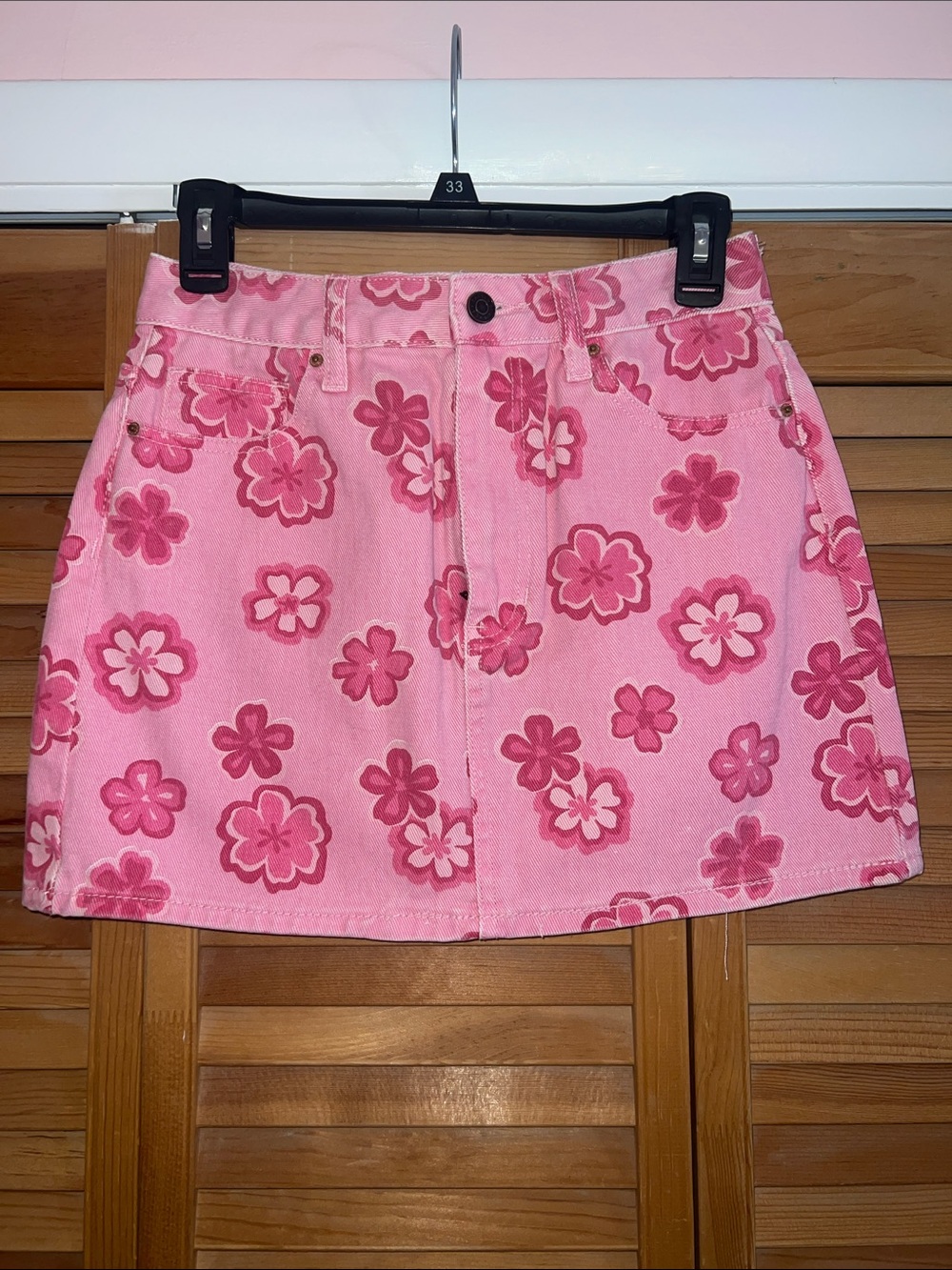 PacSun Pink Floral Denim Mini Skirt